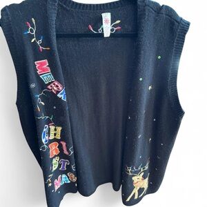 Festive Black Christmas Sweater Vest